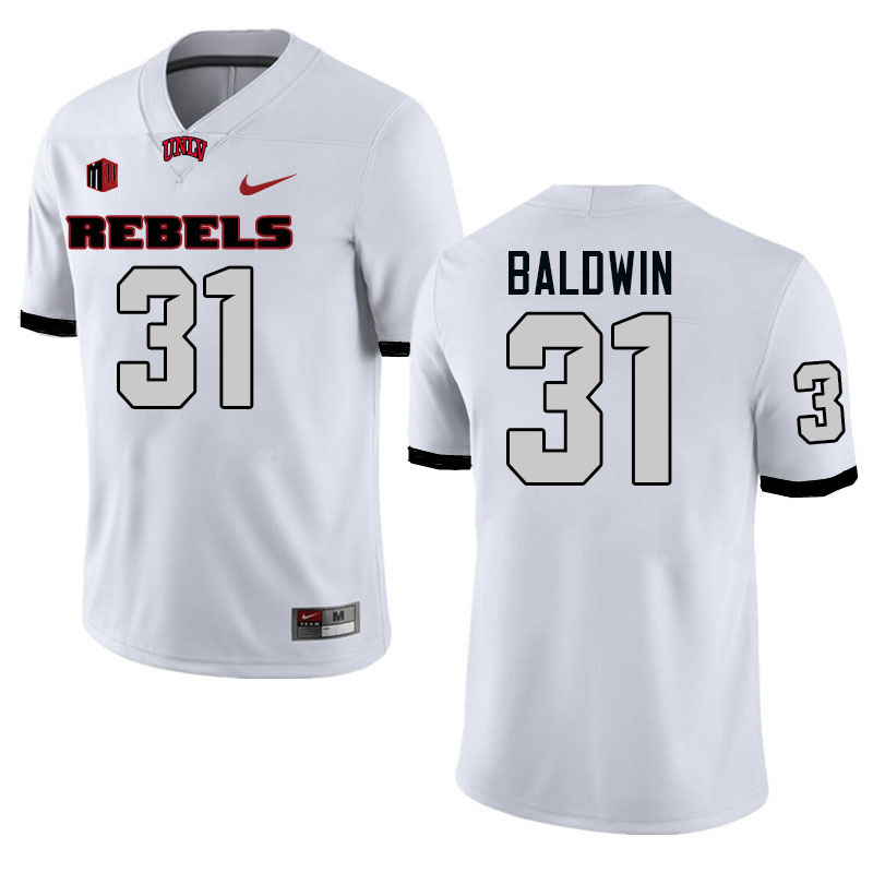 Men #31 Jalen Baldwin UNLV Rebels College Football Jerseys Stitched-White